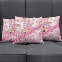 Hawaiian and Japanese Culture Together Pillow Cover Tropical Honu with Japanese Elements Pink Color