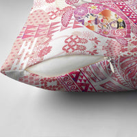 Hawaiian and Japanese Culture Together Pillow Cover Tropical Honu with Japanese Elements Pink Color