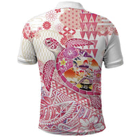 Hawaiian and Japanese Culture Together Polo Shirt Tropical Honu with Japanese Elements Pink Color