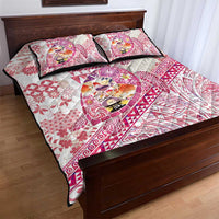 Hawaiian and Japanese Culture Together Quilt Bed Set Tropical Honu with Japanese Elements Pink Color