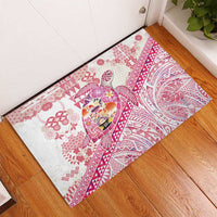 Hawaiian and Japanese Culture Together Rubber Doormat Tropical Honu with Japanese Elements Pink Color