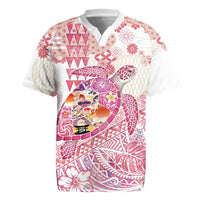 Hawaiian and Japanese Culture Together Rugby Jersey Tropical Honu with Japanese Elements Pink Color