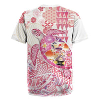 Hawaiian and Japanese Culture Together Rugby Jersey Tropical Honu with Japanese Elements Pink Color