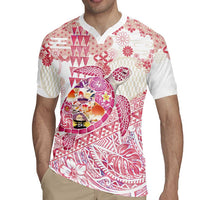 Hawaiian and Japanese Culture Together Rugby Jersey Tropical Honu with Japanese Elements Pink Color