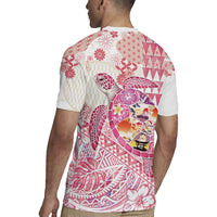 Hawaiian and Japanese Culture Together Rugby Jersey Tropical Honu with Japanese Elements Pink Color