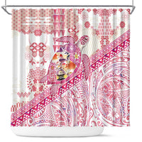 Hawaiian and Japanese Culture Together Shower Curtain Tropical Honu with Japanese Elements Pink Color