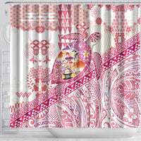 Hawaiian and Japanese Culture Together Shower Curtain Tropical Honu with Japanese Elements Pink Color
