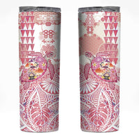 Hawaiian and Japanese Culture Together Skinny Tumbler Tropical Honu with Japanese Elements Pink Color