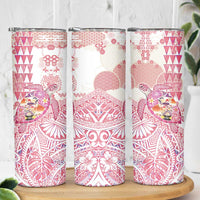 Hawaiian and Japanese Culture Together Skinny Tumbler Tropical Honu with Japanese Elements Pink Color