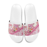 Hawaiian and Japanese Culture Together Slide Sandals Tropical Honu with Japanese Elements Pink Color