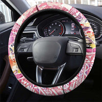 Hawaiian and Japanese Culture Together Steering Wheel Cover Tropical Honu with Japanese Elements Pink Color