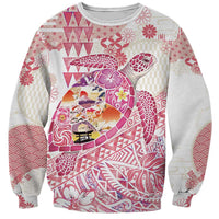 Hawaiian and Japanese Culture Together Sweatshirt Tropical Honu with Japanese Elements Pink Color