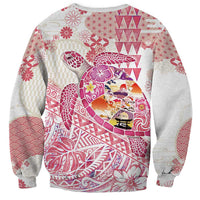 Hawaiian and Japanese Culture Together Sweatshirt Tropical Honu with Japanese Elements Pink Color