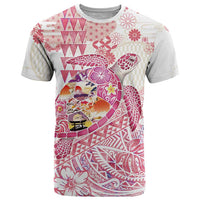 Hawaiian and Japanese Culture Together T Shirt Tropical Honu with Japanese Elements Pink Color