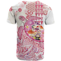 Hawaiian and Japanese Culture Together T Shirt Tropical Honu with Japanese Elements Pink Color
