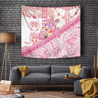 Hawaiian and Japanese Culture Together Tapestry Tropical Honu with Japanese Elements Pink Color