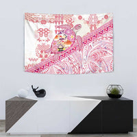 Hawaiian and Japanese Culture Together Tapestry Tropical Honu with Japanese Elements Pink Color
