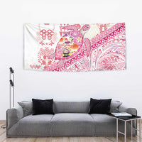 Hawaiian and Japanese Culture Together Tapestry Tropical Honu with Japanese Elements Pink Color