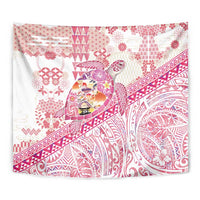 Hawaiian and Japanese Culture Together Tapestry Tropical Honu with Japanese Elements Pink Color