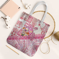 Hawaiian and Japanese Culture Together Tote Bag Tropical Honu with Japanese Elements Pink Color