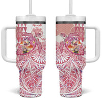 Hawaiian and Japanese Culture Together Tumbler With Handle Tropical Honu with Japanese Elements Pink Color