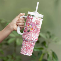 Hawaiian and Japanese Culture Together Tumbler With Handle Tropical Honu with Japanese Elements Pink Color