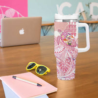 Hawaiian and Japanese Culture Together Tumbler With Handle Tropical Honu with Japanese Elements Pink Color
