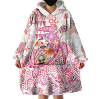 Hawaiian and Japanese Culture Together Wearable Blanket Hoodie Tropical Honu with Japanese Elements Pink Color