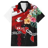 Personalised Tonga Emancipation Day Hawaiian Shirt Flag Map and Hibiscus Flower Ngatu Pattern LT03 Black - Polynesian Pride
