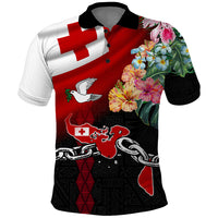 Personalised Tonga Emancipation Day Polo Shirt Flag Map and Hibiscus Flower Ngatu Pattern LT03 Black - Polynesian Pride