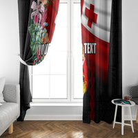 Personalised Tonga Emancipation Day Window Curtain Flag Map and Hibiscus Flower Ngatu Pattern LT03 - Polynesian Pride