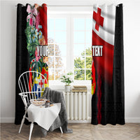Personalised Tonga Emancipation Day Window Curtain Flag Map and Hibiscus Flower Ngatu Pattern LT03 - Polynesian Pride