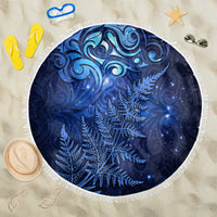 New Zealand Matariki Beach Blanket Maori Pattern and Silver Fern LT03 One Size 150cm Blue - Polynesian Pride