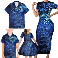 New Zealand Matariki Family Matching Short Sleeve Bodycon Dress and Hawaiian Shirt Maori Pattern and Silver Fern LT03 - Polynesian Pride