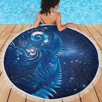 Aotearoa New Zealand New Year Beach Blanket Tribal Koru Tattoo Blue Galaxy Maori Silver Fern LT03 - Polynesian Pride