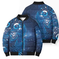 Aotearoa New Zealand New Year Bomber Puffer Jacket Tribal Koru Tattoo Blue Galaxy Maori Silver Fern LT03 - Polynesian Pride