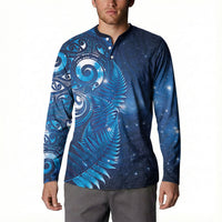 Aotearoa New Zealand New Year Button Sweatshirt Tribal Koru Tattoo Blue Galaxy Maori Silver Fern LT03 - Polynesian Pride