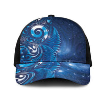 Aotearoa New Zealand New Year Mesh Trucker Cap Tribal Koru Tattoo Blue Galaxy Maori Silver Fern LT03 One Size Black Blue - Polynesian Pride
