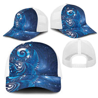 Aotearoa New Zealand New Year Mesh Trucker Cap Tribal Koru Tattoo Blue Galaxy Maori Silver Fern LT03 - Polynesian Pride