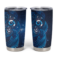 Aotearoa New Zealand New Year Tumbler Cup Tribal Koru Tattoo Blue Galaxy Maori Silver Fern