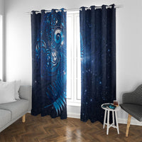 Aotearoa New Zealand New Year Window Curtain Tribal Koru Tattoo Blue Galaxy Maori Silver Fern LT03 With Grommets Blue - Polynesian Pride