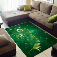 Aotearoa New Zealand New Year Area Rug Tribal Koru Tattoo Green Galaxy Maori Silver Fern
