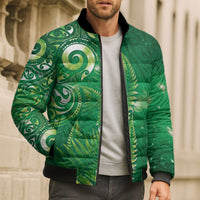 Aotearoa New Zealand New Year Bomber Puffer Jacket Tribal Koru Tattoo Green Galaxy Maori Silver Fern LT03 - Polynesian Pride