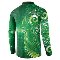 Aotearoa New Zealand New Year Button Sweatshirt Tribal Koru Tattoo Green Galaxy Maori Silver Fern LT03 - Polynesian Pride