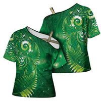 Aotearoa New Zealand New Year Cross Shoulder Shirt Tribal Koru Tattoo Green Galaxy Maori Silver Fern