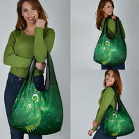 Aotearoa New Zealand New Year Grocery Bag Tribal Koru Tattoo Green Galaxy Maori Silver Fern