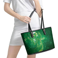 Aotearoa New Zealand New Year Leather Tote Bag Tribal Koru Tattoo Green Galaxy Maori Silver Fern