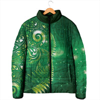 Aotearoa New Zealand New Year Padded Jacket Tribal Koru Tattoo Green Galaxy Maori Silver Fern LT03 - Polynesian Pride