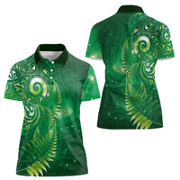 Aotearoa New Zealand New Year Women Polo Shirt Tribal Koru Tattoo Green Galaxy Maori Silver Fern LT03 - Polynesian Pride