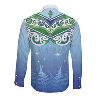 Aotearoa New Zealand New Year Long Sleeve Button Shirt Maori Motifs with Silver Fern and Matariki Stars